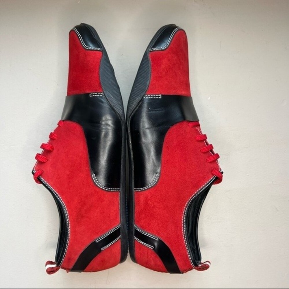 Juno New York Red Suede Black Leather Lace Up Sneaker Unisex Menâ EU 41 Women 10
